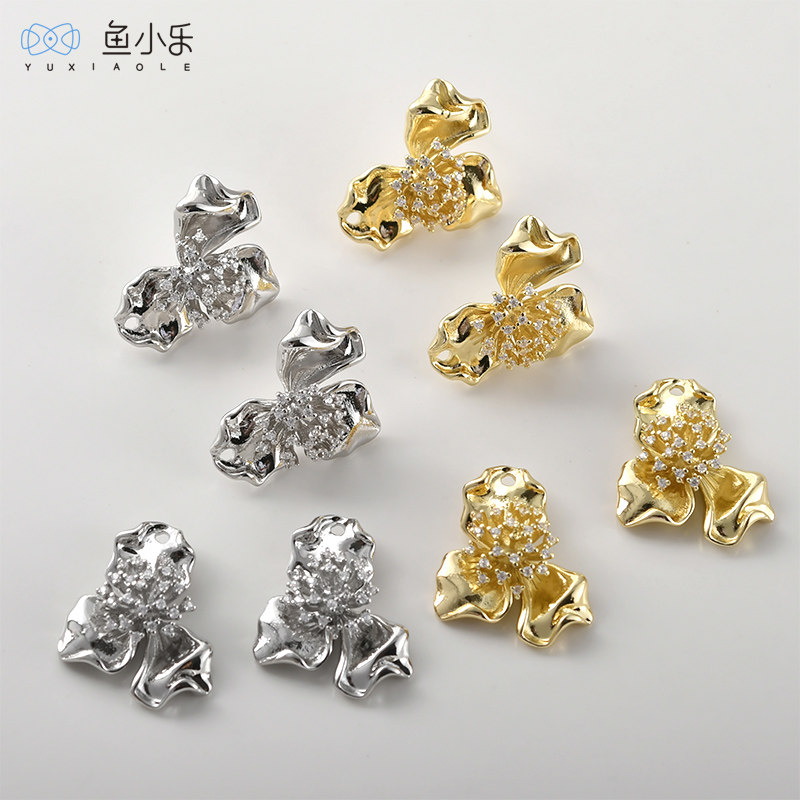 14k电镀真金保色精致花朵铜镶锆石耳钉耳环diy耳饰手作配件材料