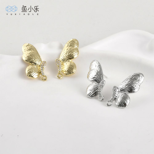 铜镀真金保色蝴蝶翅膀镶锆石耳钉