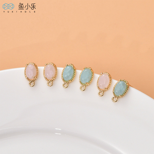 铜镀18K包金精致小椭圆耳钉银针diy自制小清新耳饰品材料耳环配件