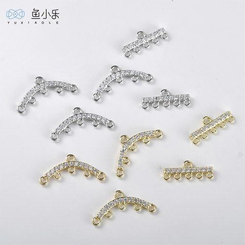 铜镀14k金镶锆横杆多挂配件diy