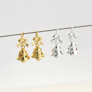 圣诞蝴蝶结雪花铃铛吊坠diy手作18k包金保色材料手链项链耳饰配件