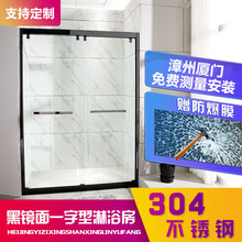 厦门定制淋浴房304不锈钢一字形浴室卫生间隔断门简易钢化玻璃