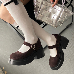 粗跟学院风显高玛丽珍鞋 新款 2024夏季 夏清仓专享甜酷风小皮鞋
