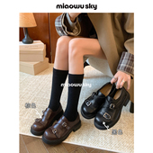 女春秋小皮鞋 天空英伦风甜酷大圆头厚底乐福鞋 1.14上新 喵唔