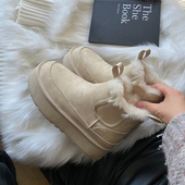 防滑加绒切尔西短靴女厚底毛毛保暖雪地靴棉鞋 喵唔 天空2025冬季