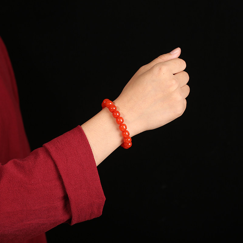 원래 광석 체리 레드 천연 남부 붉은 마노 팔찌 팔찌 남성과 여성을위한 단일 원형 구슬이 가능한 구식 구슬 배럴 구슬
