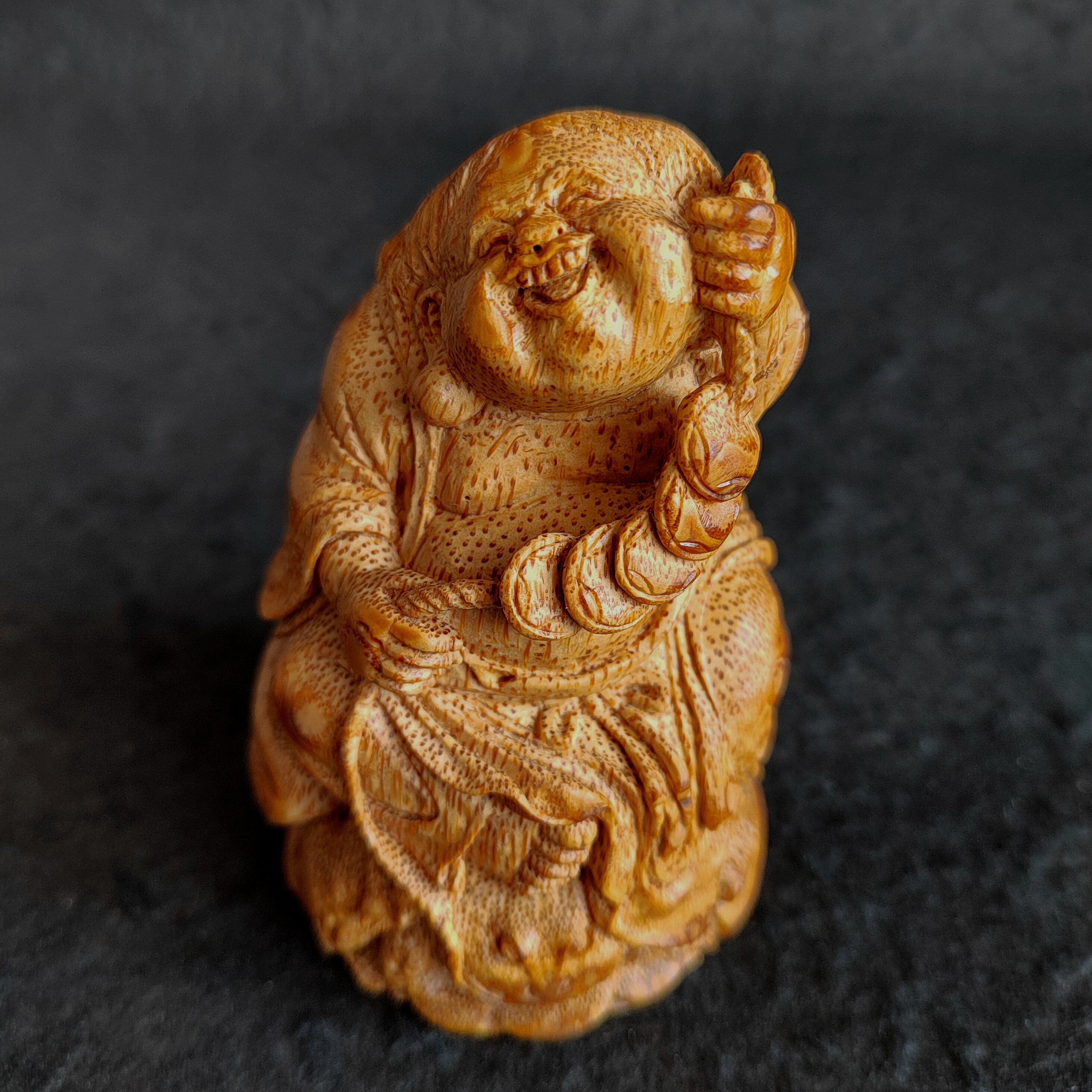 一物一拍精工竹根雕刻财神爷刘海戏金蟾精品名家夏荣建雕刻竹师傅