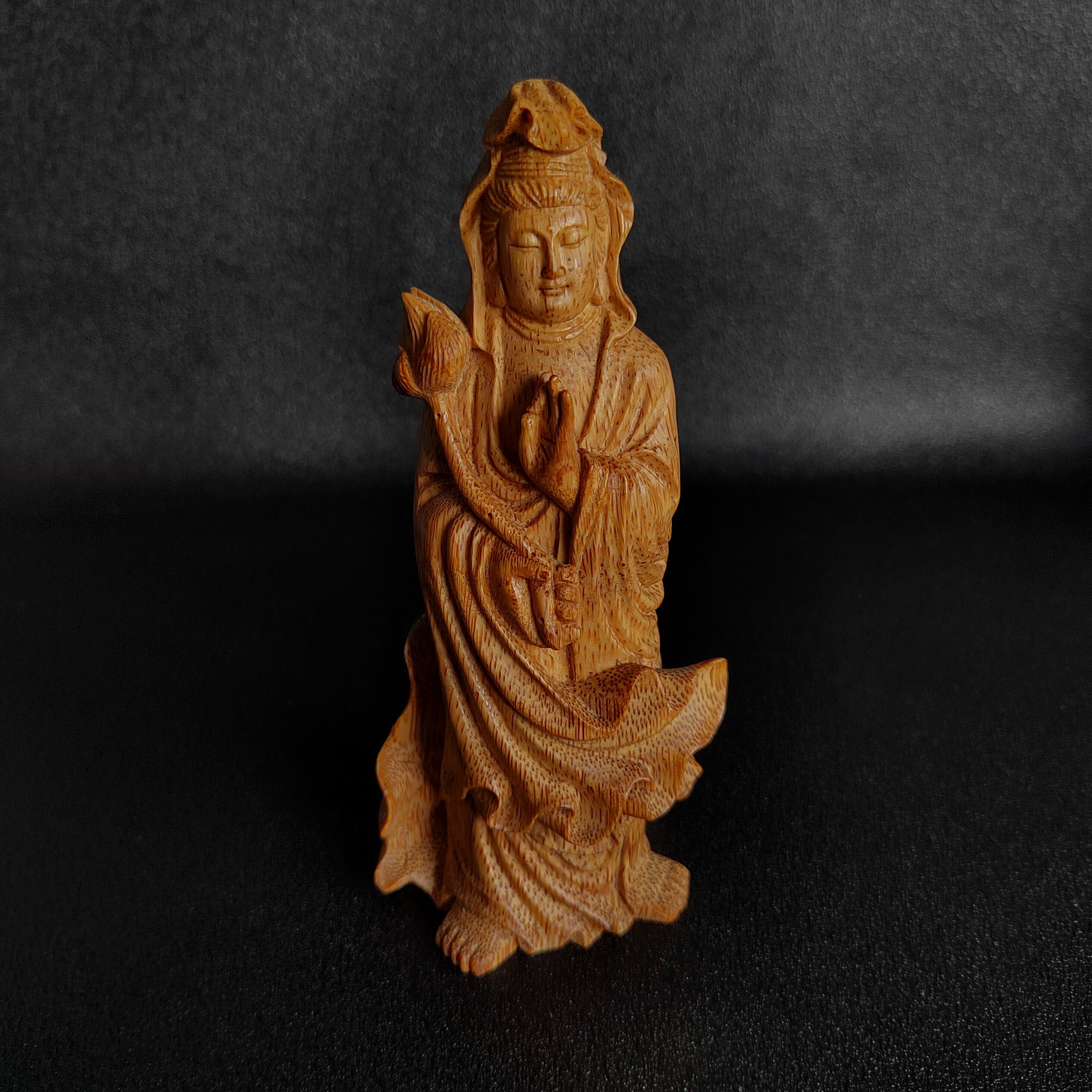 一物一拍竹雕莲花观音佛像满钉竹根雕刻茶空间会所黄飞炎刻竹师傅
