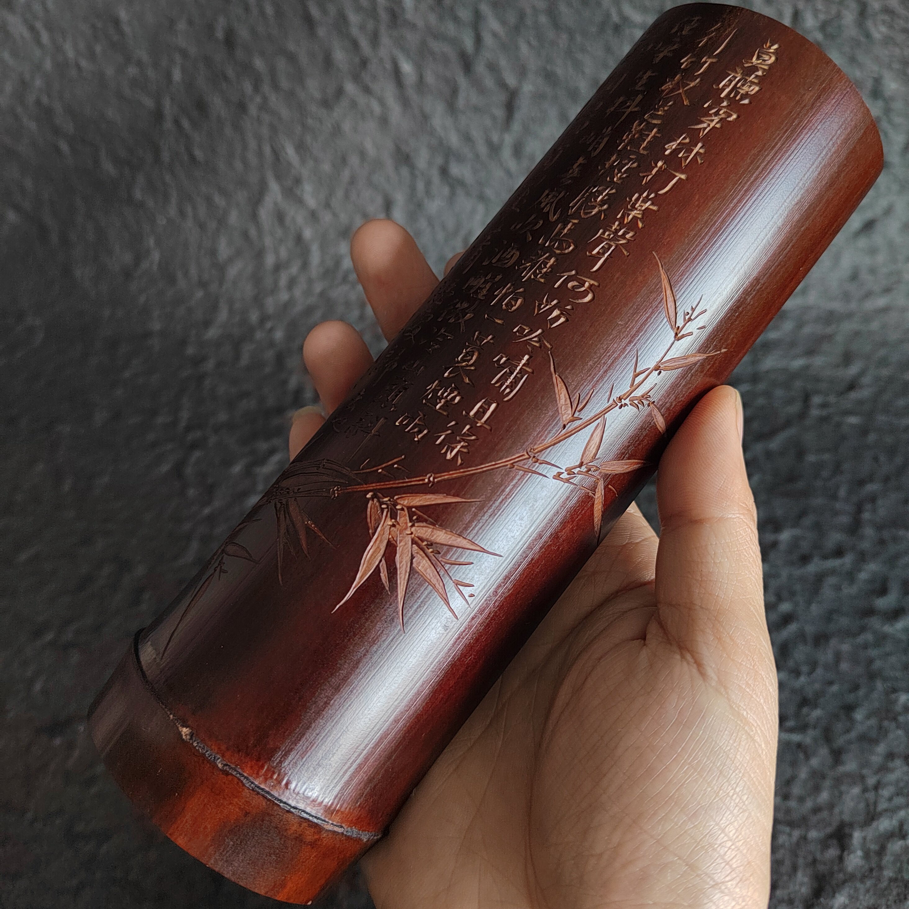 一物一拍刻字定风波茶则天然玉竹刻竹子图茶道套装纯手工竹师傅