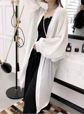 冰丝开衫防晒衣女夏季薄款雪纺衬衫配吊带裙子外搭白色中长款外套