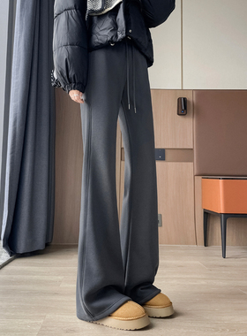 PLER灰色微喇叭运动裤女2025新款休闲高个子卫裤子瑜伽女秋冬加绒