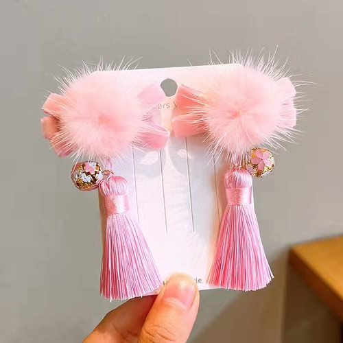 儿童发夹毛球新年小女宝古风唐装