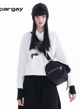 Lapargay纳帕佳26上新个性连帽卫衣女白色套头设计感休闲宽松上衣