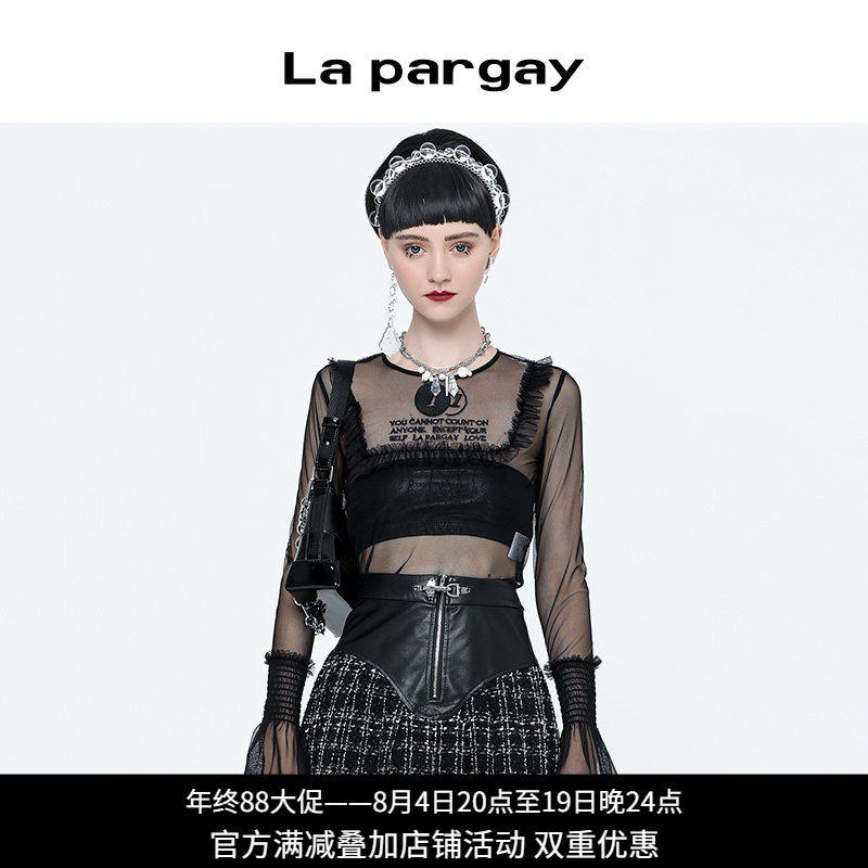 纳帕佳哥特黑网纱长袖T恤可叠穿