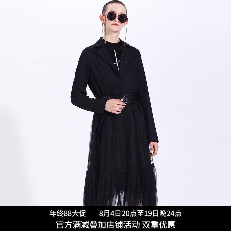 纳帕佳黑色网纱收腰显瘦西装