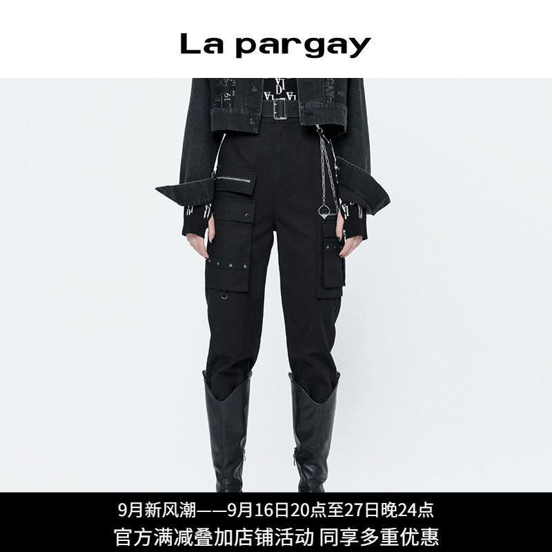 纳帕佳黑色工装束脚显瘦休闲裤