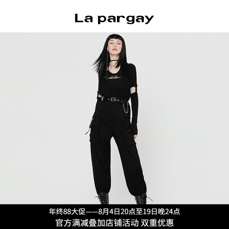 纳帕佳高腰束脚工装背带裤女
