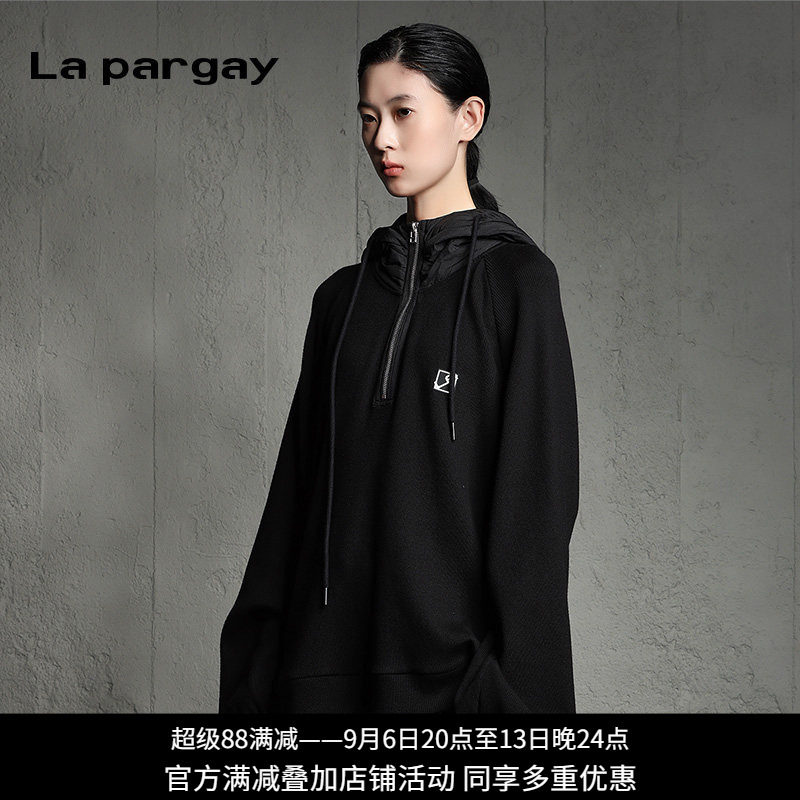 纳帕佳暗黑假两件连帽抽绳卫衣女