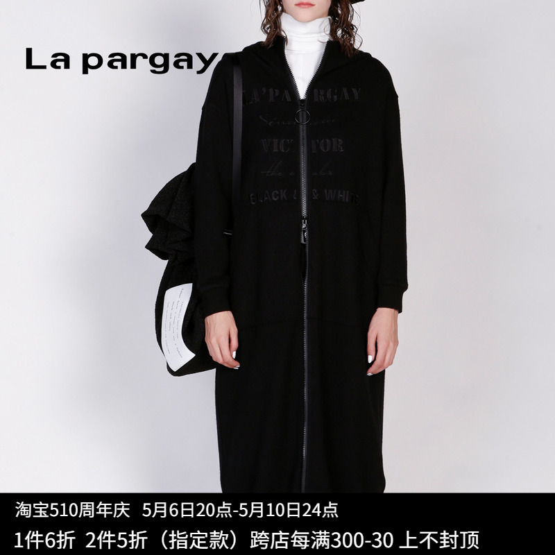 Lapargay纳帕佳2024新款呢子外套中长款羊毛混纺连帽潮毛呢大衣女