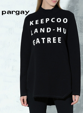 纳帕佳冬装新款撞色胶印时尚字母印花宽松太空黑色女士棉上衣正品
