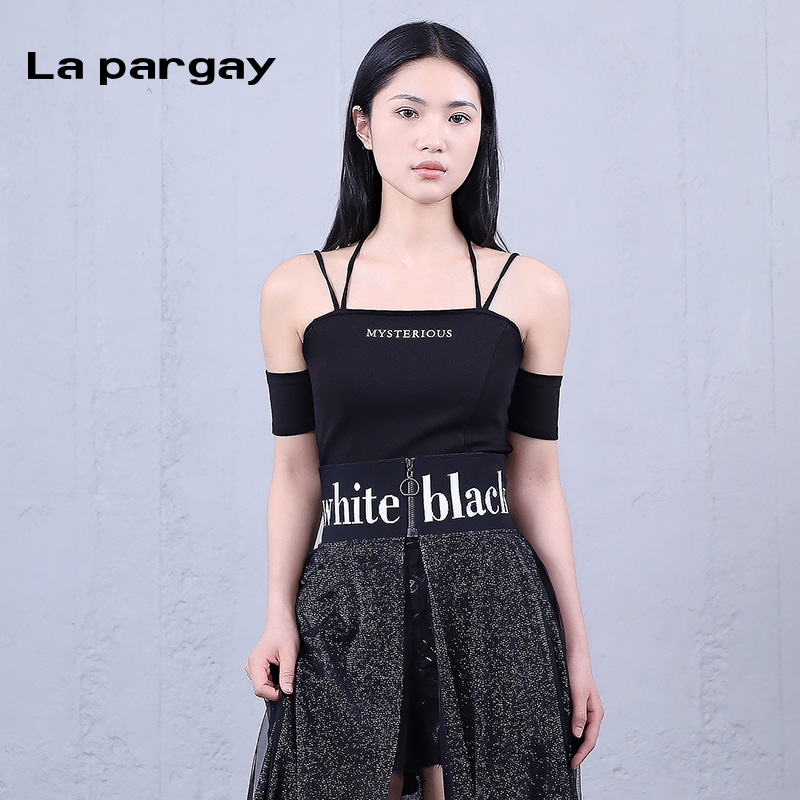 Lapargay一字肩短袖T恤