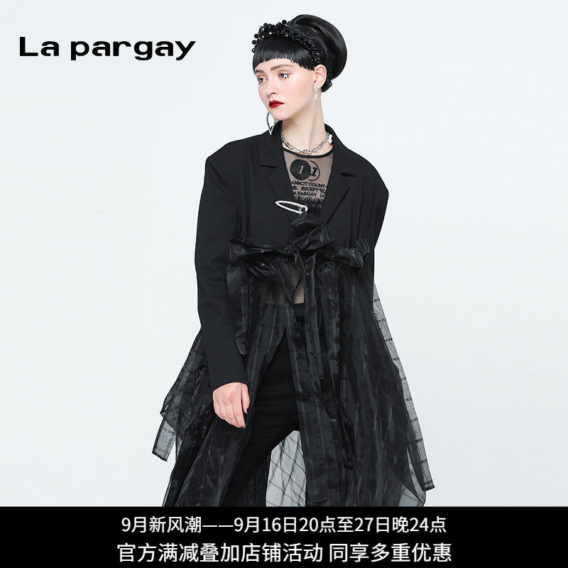 纳帕佳黑色网纱收腰显瘦西装