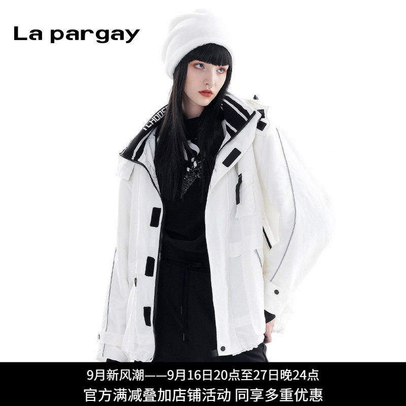 La Pargay纳帕佳【微瑕】机能风连帽工装外套女白色绒里保暖外套