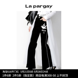 时尚 休闲裤 黑白色裤 子个性 女装 印花喇叭裤 Lapargay纳帕佳2024新款