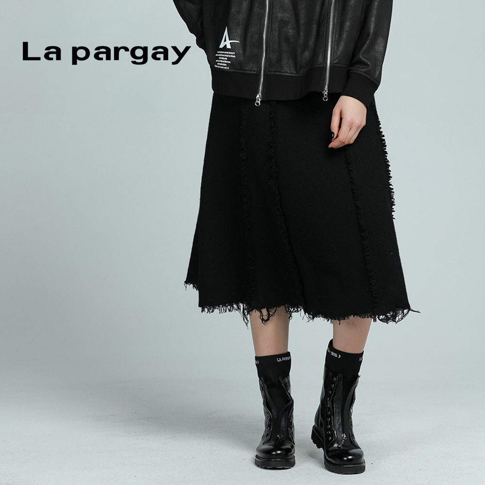 黑色中长款半身裙子Lapargay
