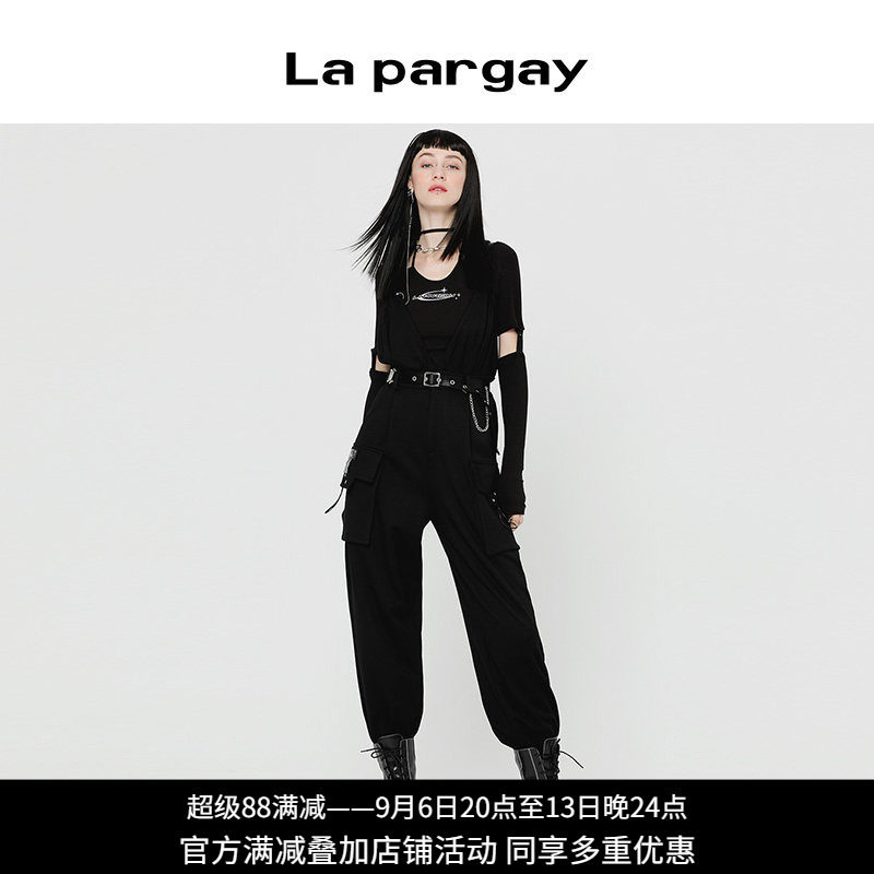 纳帕佳高腰束脚工装背带裤女
