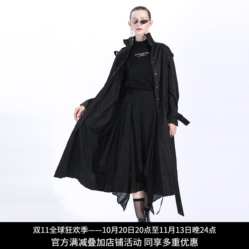 纳帕佳暗黑系带长款风衣女显瘦