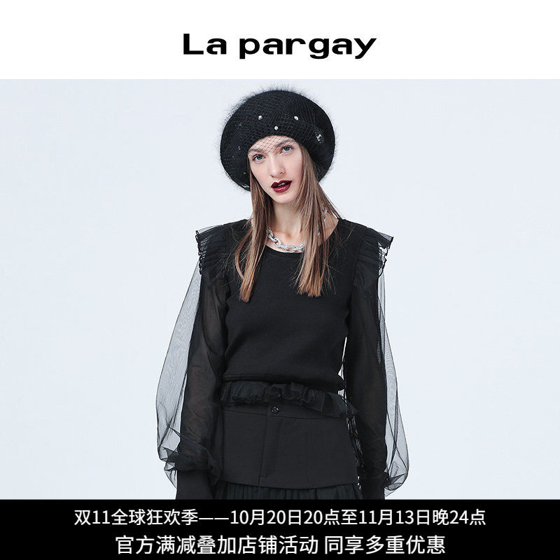 纳帕佳网纱拼接假两件针织衫女