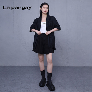 纳帕佳宽松短袖西装外套2024夏季新款女式黑白色个性休闲小众上衣