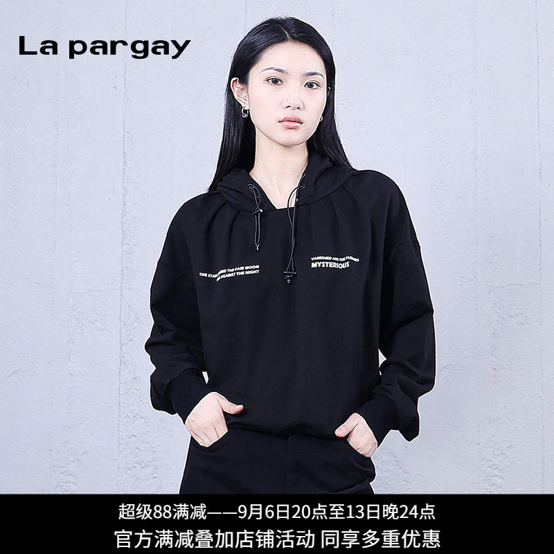 纳帕佳黑印花连帽卫衣女宽松