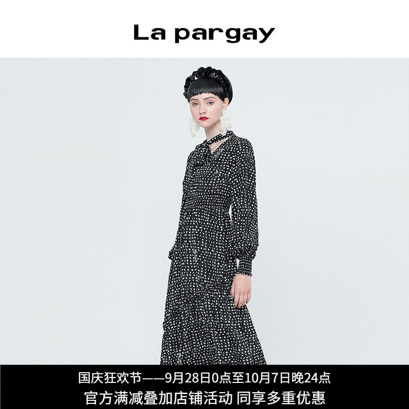 纳帕佳波点雪纺高腰显瘦连衣裙
