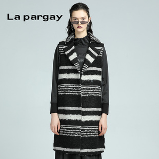 Lapargay纳帕佳2023秋冬新款 毛呢外套女 条纹马甲休闲马夹潮中长款