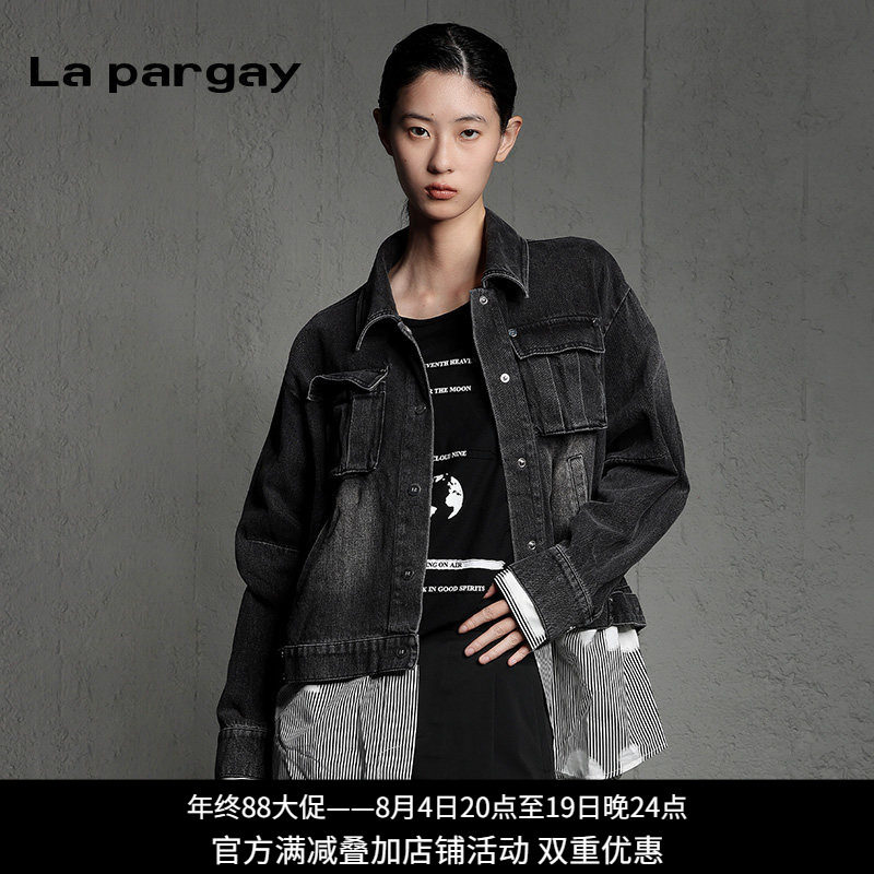 纳帕佳复古水洗牛仔假两件外套