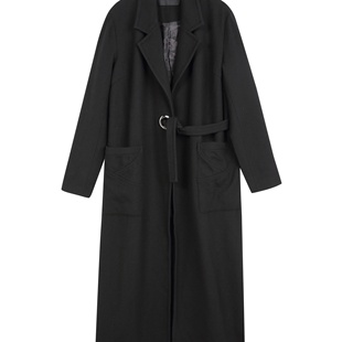 黑色翻领长大衣 女士毛呢外套气质长款 纳帕佳La pargay2025春新款