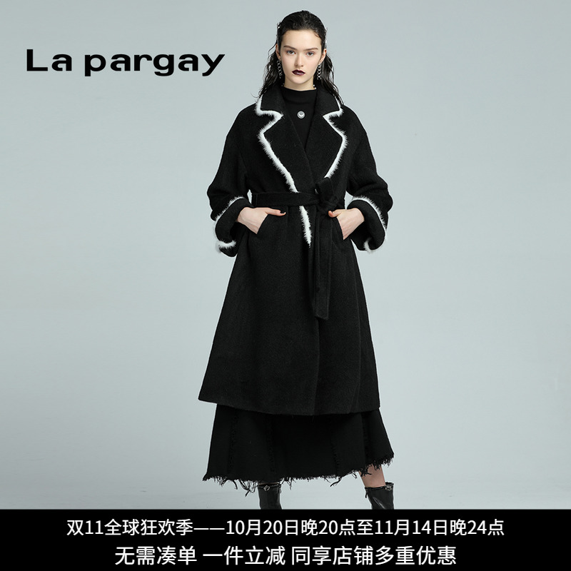 黑色中长款毛呢外套纳帕佳