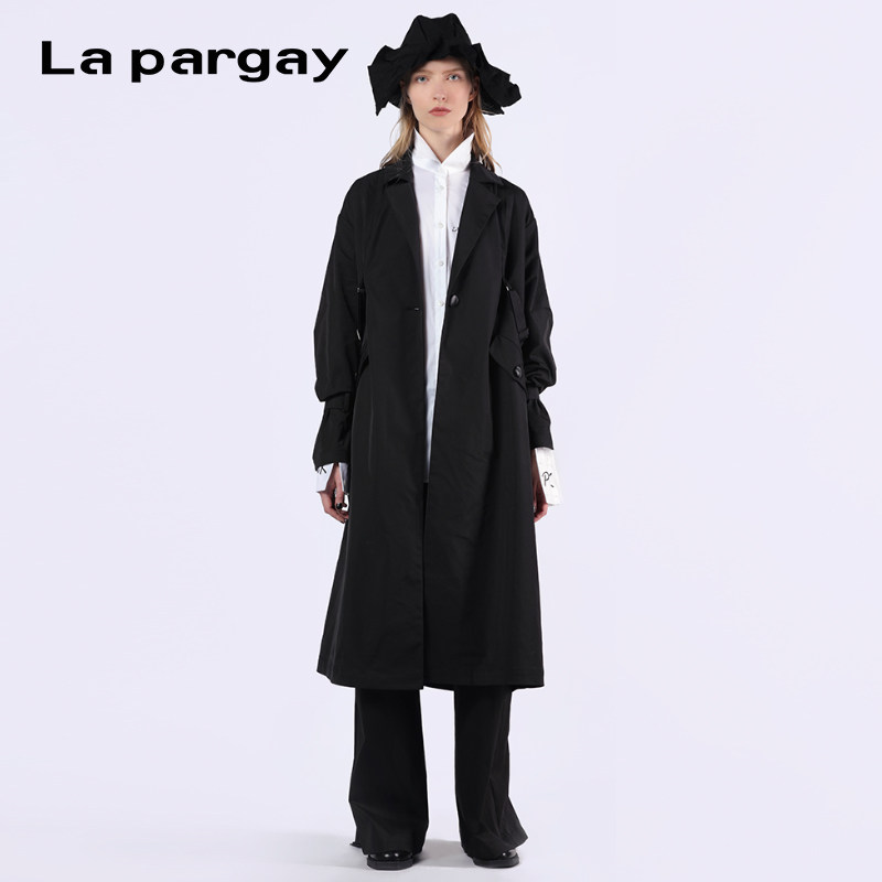 黑色长袖中长款风衣Lapargay