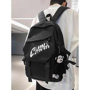 潮牌双肩包男士 简约百搭大容量旅行背包女初中生高中大学生书包男