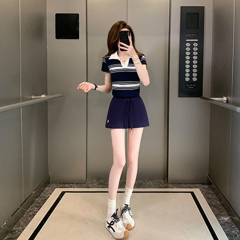 新款时尚休闲套装女夏洋气小个子短袖上衣运动裙裤百搭减龄两件套