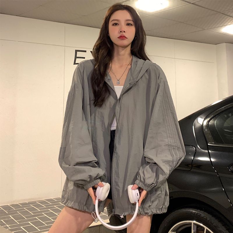 冰丝防晒衣女款轻薄外套夏季宽松大码长袖透气开衫连帽学生防晒服