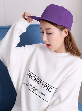 春夏新款今年流行紫色平沿嘻哈帽超短檐欧美风可调节学生男女百搭