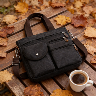 新款简约复古帆布包男款手提商务公文包百搭潮时尚休闲单肩斜挎包