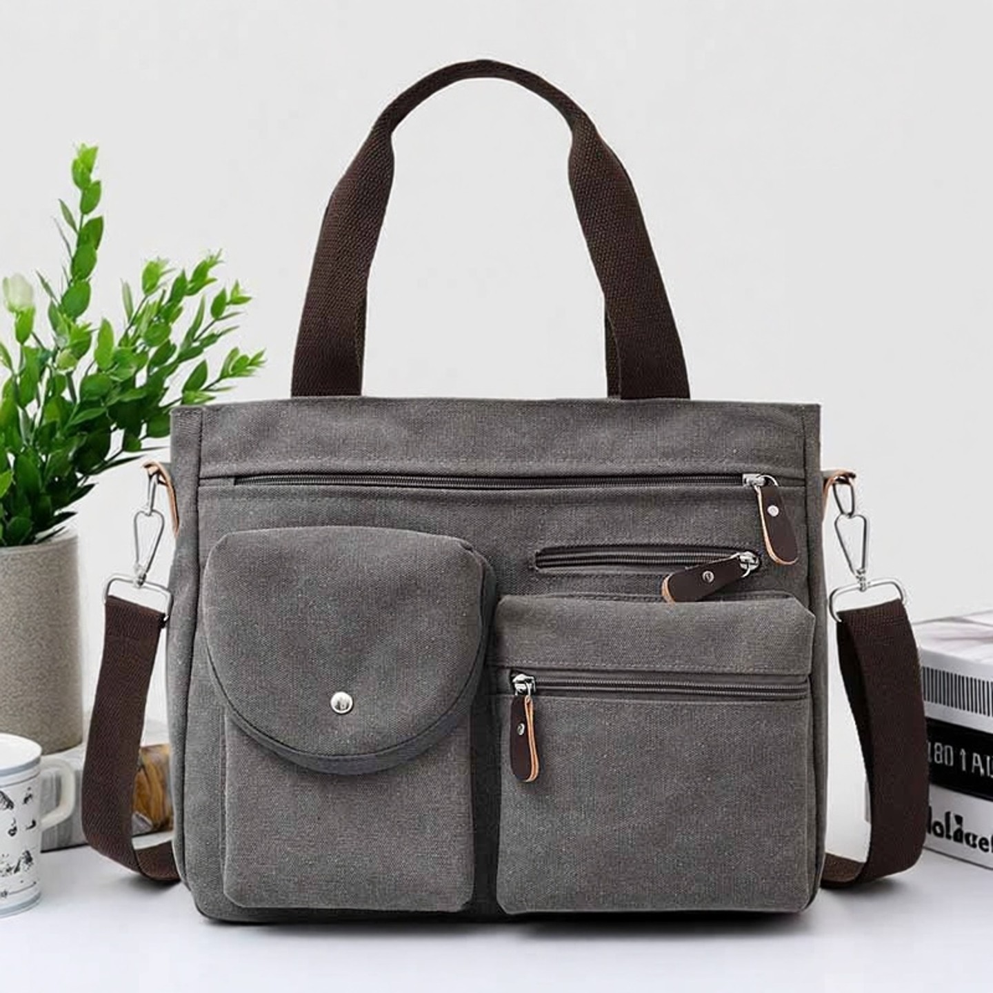 新款简约复古帆布包男款手提商务公文包百搭潮时尚休闲单肩斜挎包