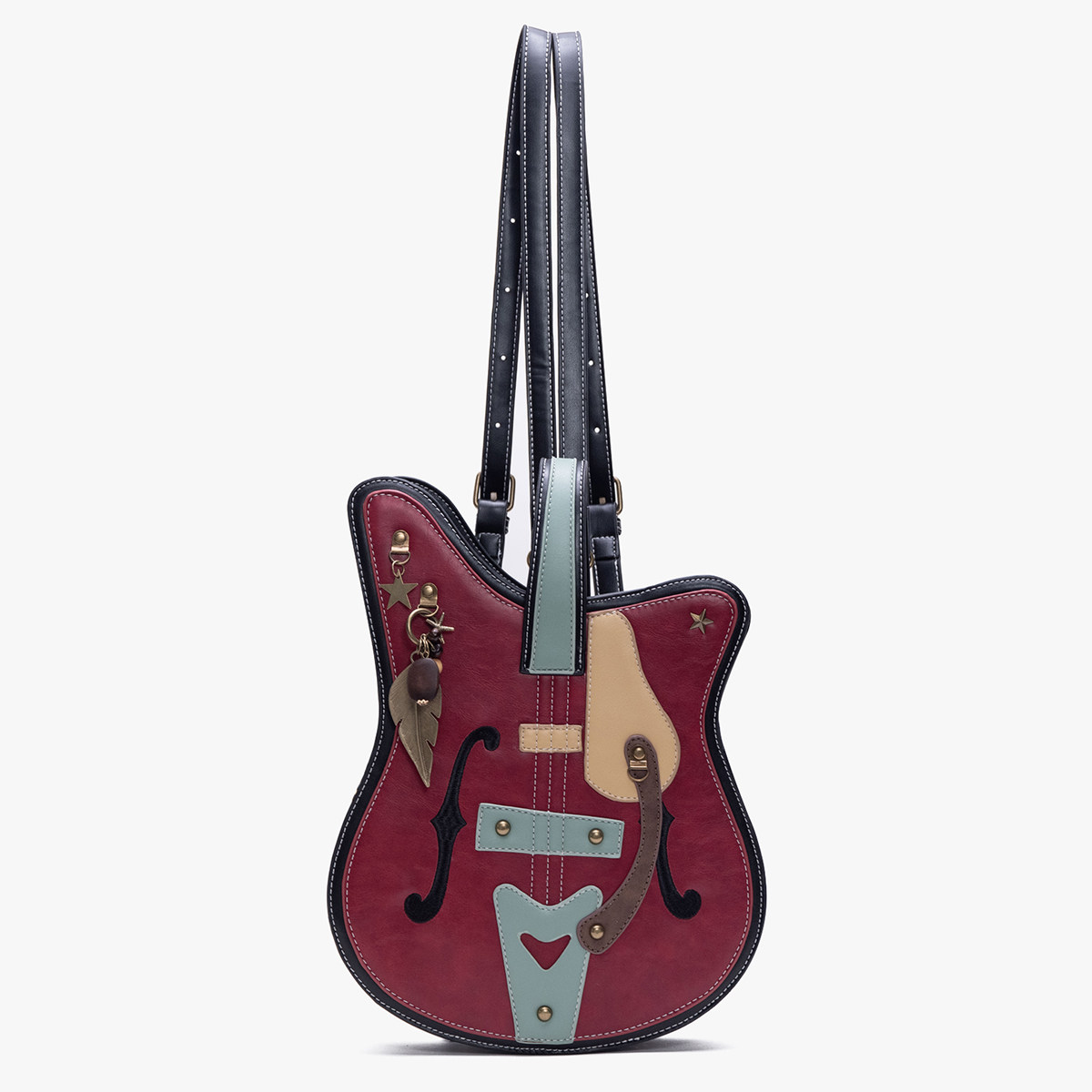 HIATUS原创复古金属吊坠吉他双肩斜挎包撞色创意vintage乐器挎包