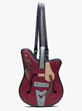 HIATUS原创复古金属吊坠吉他双肩斜挎包撞色创意vintage乐器挎包