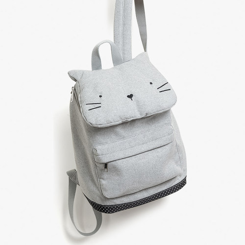 HIATUS中古风猫咪刺绣休闲简约轻便休闲双肩背包日式书包布包