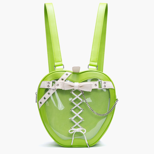HIATUS原创青苹果皮带链条双肩痛包个性哥特绑带蝴蝶结背包清爽包